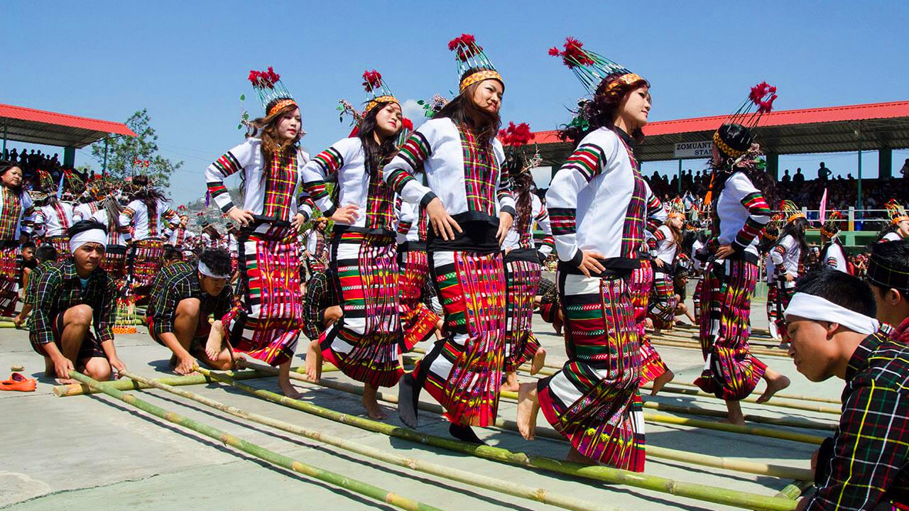 Bamboo dance Cheraw performers in traditional Naga attire